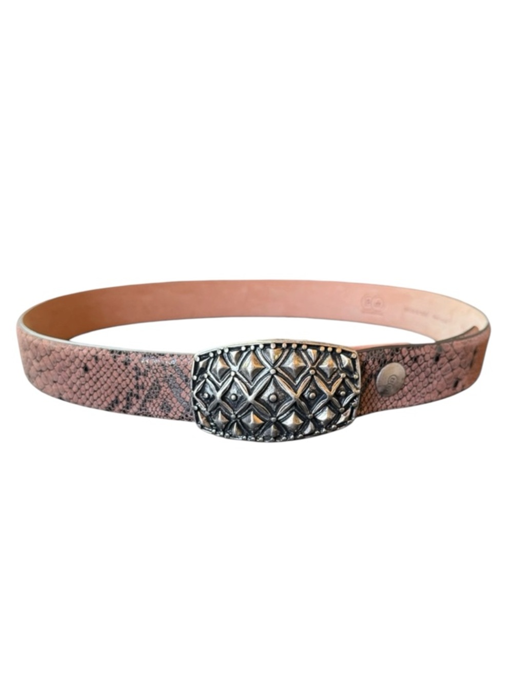 Vero Cuoio Pink & Black with Ornate Silver Buckle Snakeskin Leather Belt